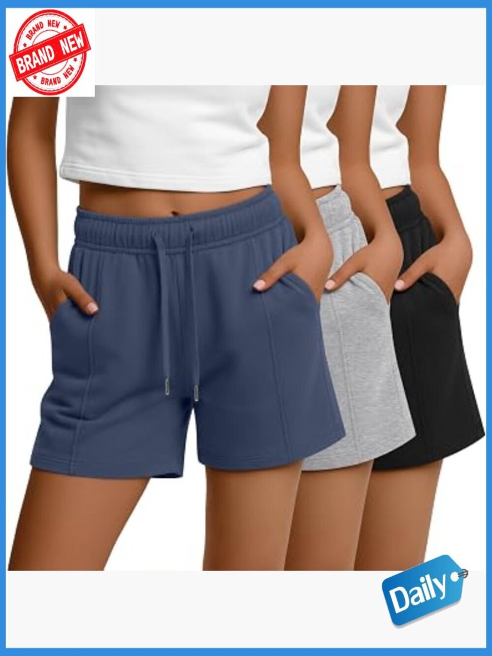 3pk Women's Sweat Shorts Drawstring Elastic Waist Athletic Lounge Shorts